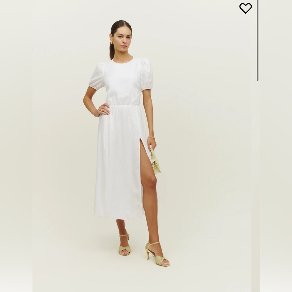 Reformation Anneliese Linen White Midi Dress Open Back Sz 10 New